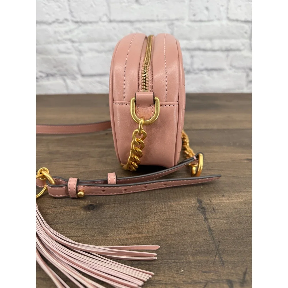 Tory Burch Kira Chevron Small Camera Bag Pink Moon Quilted Leather Crossbody